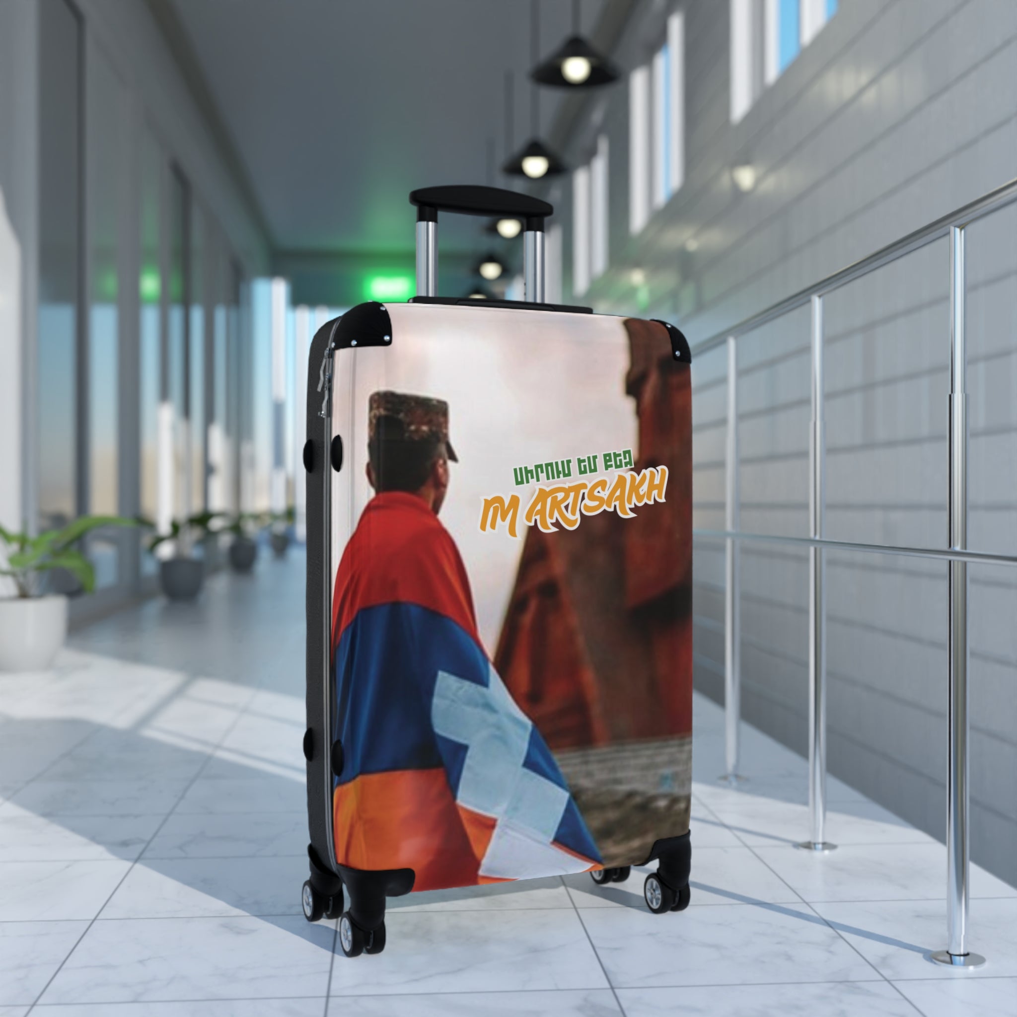 Suitcase — Travel Carry-On with Armenian Flag Design and 'Ես սիրում եմ իմ Արցախ' Text