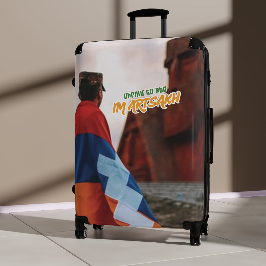 Suitcase — Travel Carry-On with Armenian Flag Design and 'Ես սիրում եմ իմ Արցախ' Text