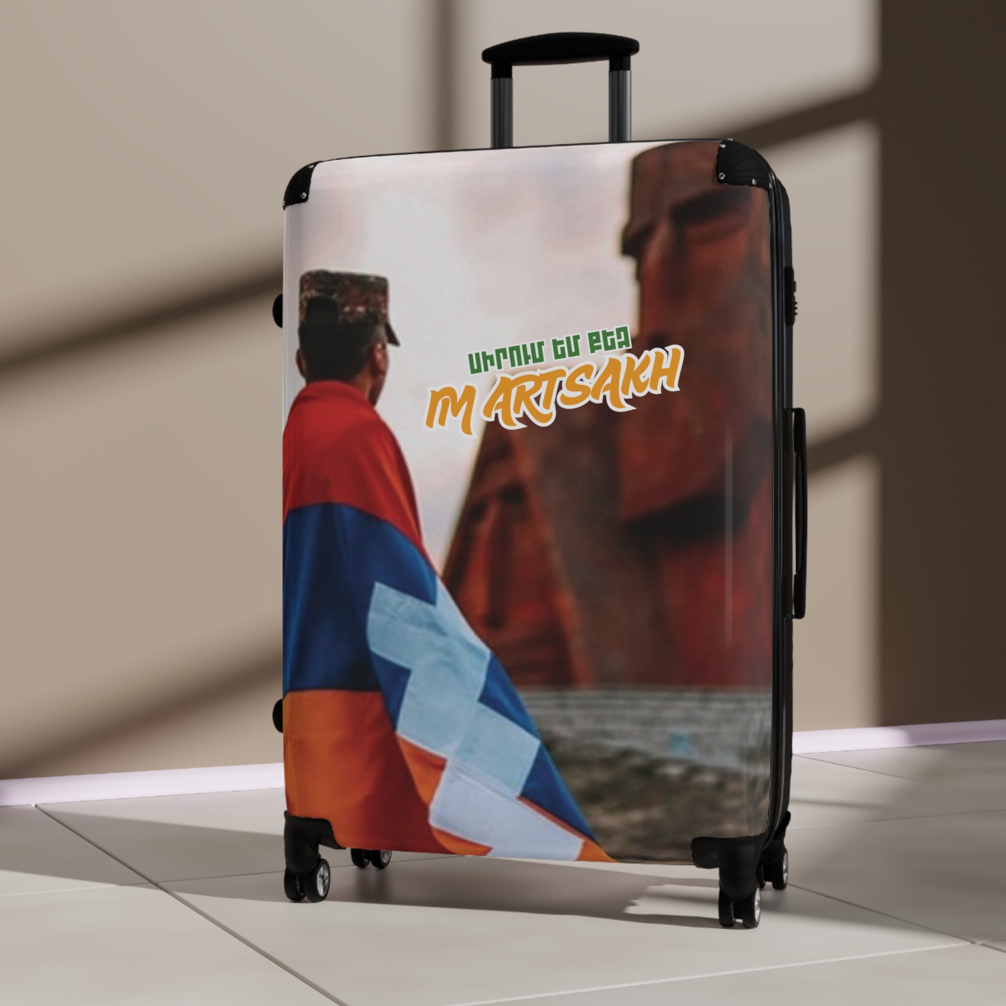 Suitcase — Travel Carry-On with Armenian Flag Design and 'Ես սիրում եմ իմ Արցախ' Text