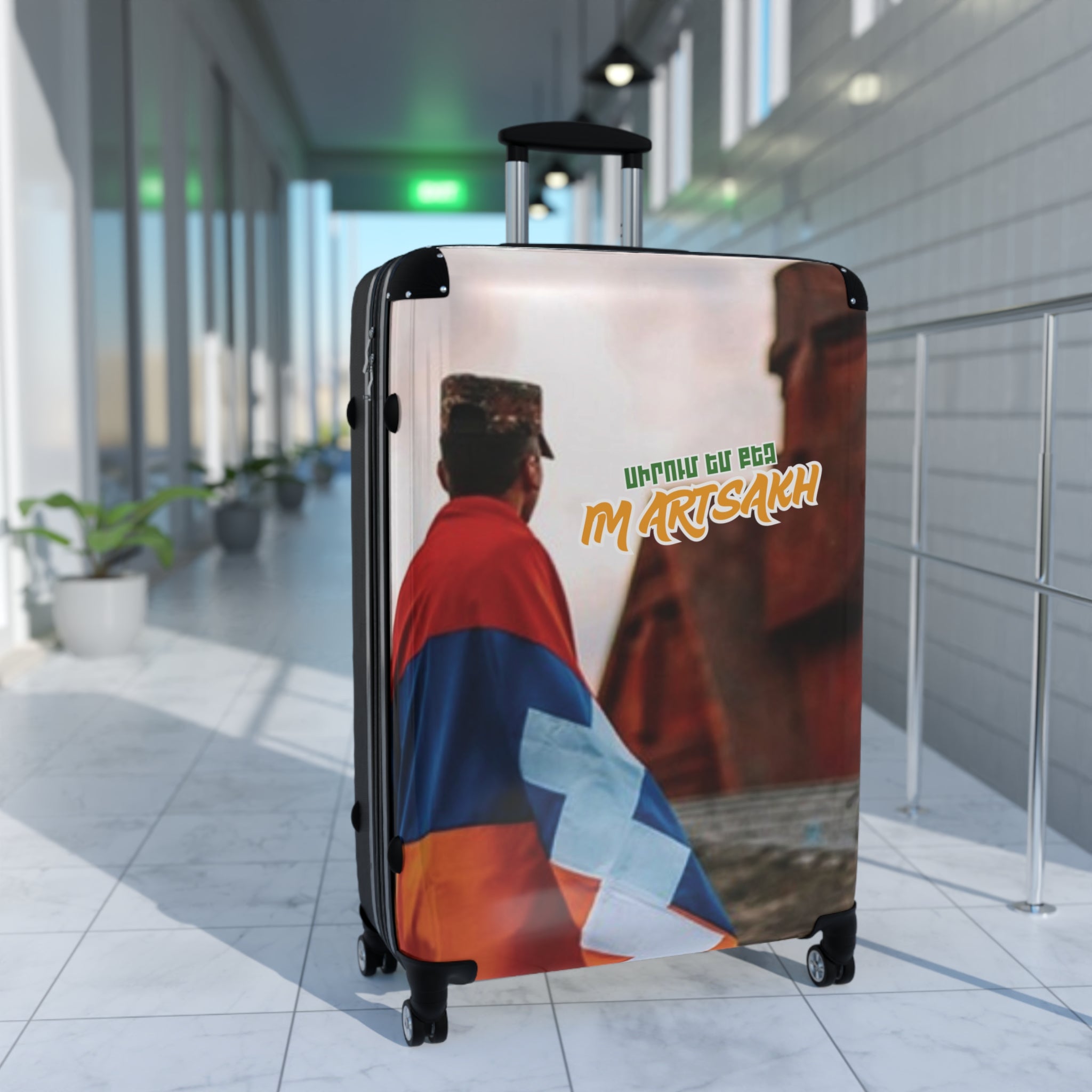Suitcase — Travel Carry-On with Armenian Flag Design and 'Ես սիրում եմ իմ Արցախ' Text