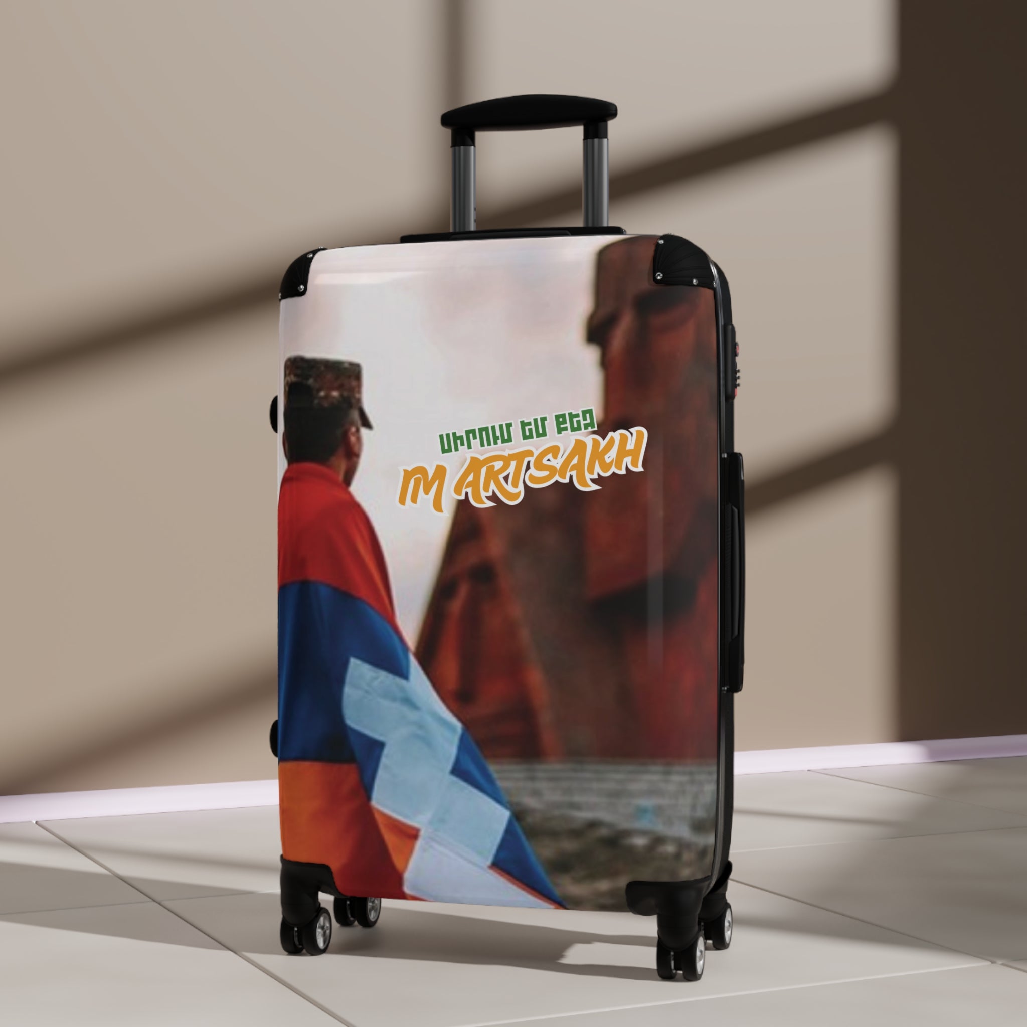 Suitcase — Travel Carry-On with Armenian Flag Design and 'Ես սիրում եմ իմ Արցախ' Text