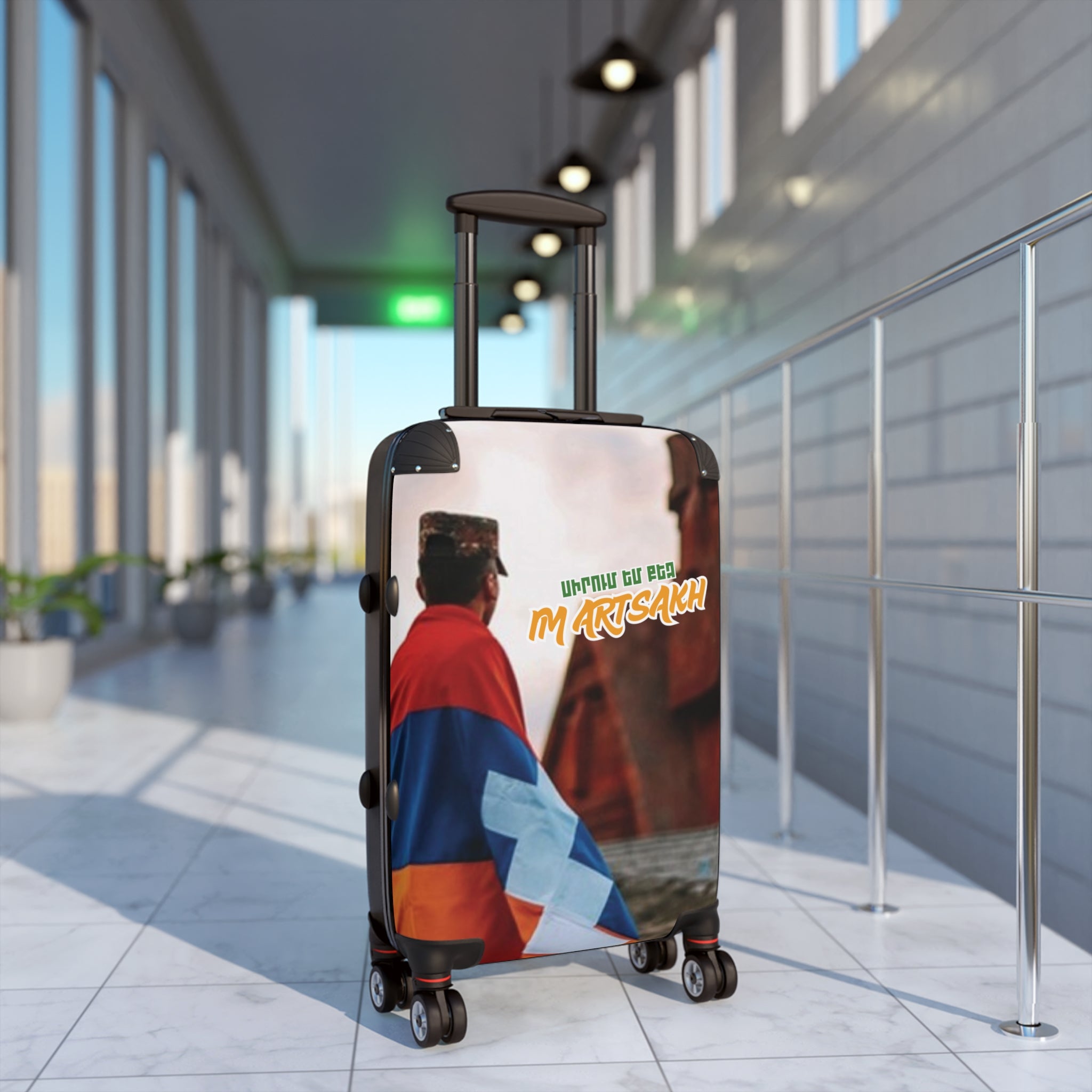 Suitcase — Travel Carry-On with Armenian Flag Design and 'Ես սիրում եմ իմ Արցախ' Text